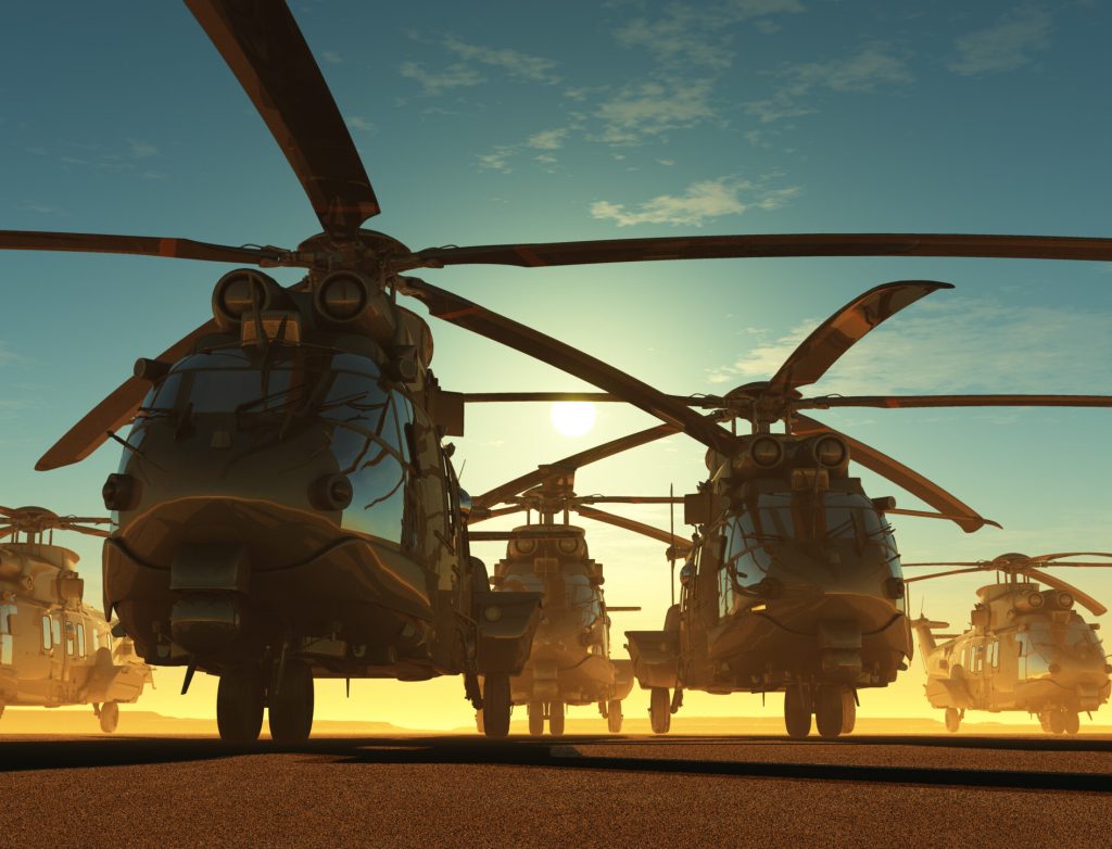 A group of military helicopters.3d render